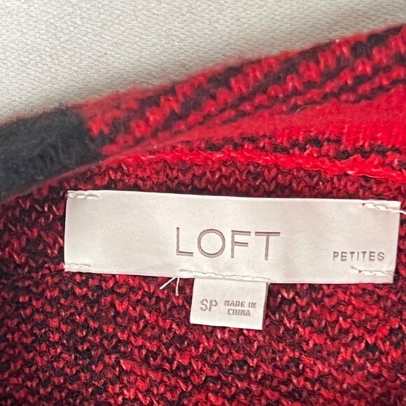 Loft Petites SP Red Black Buffalo Plaid Turtleneck Tunic Sweater Nylon/Acrylic - Picture 7 of 12